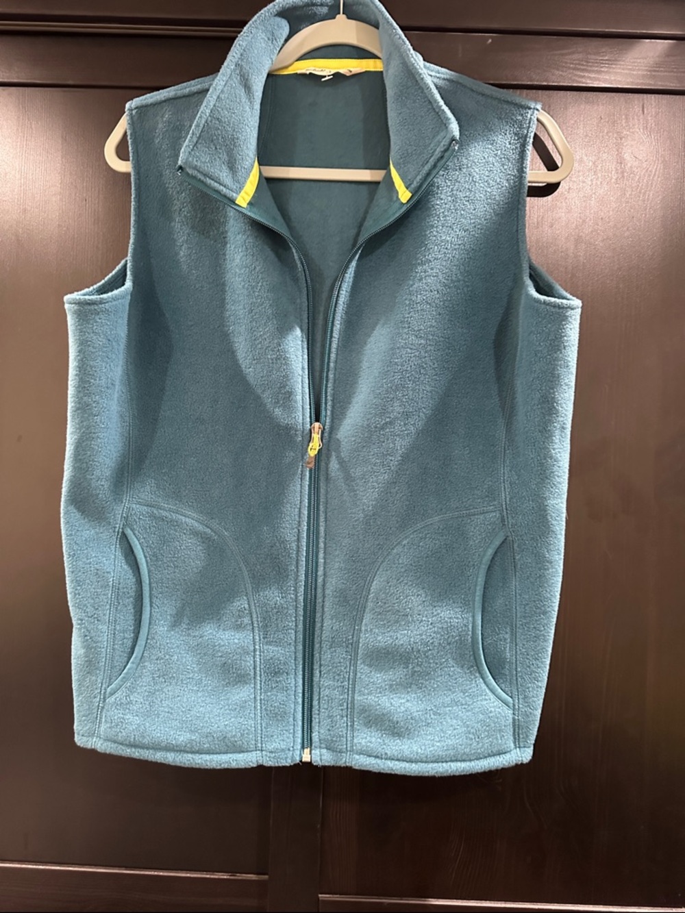 Woolrich Teal Blue Fleece Vest with Yellow Trim